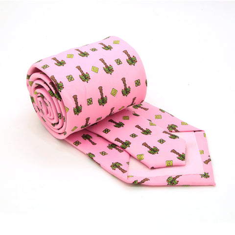 Palm Tree Pink Necktie with Handkerchief Set