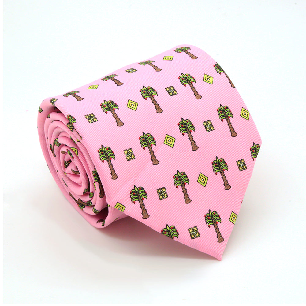 Palm Tree Pink Necktie with Handkerchief Set - FHYINC best men