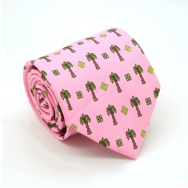 Palm Tree Pink Necktie with Handkerchief Set - FHYINC best men's suits, tuxedos, formal men's wear wholesale