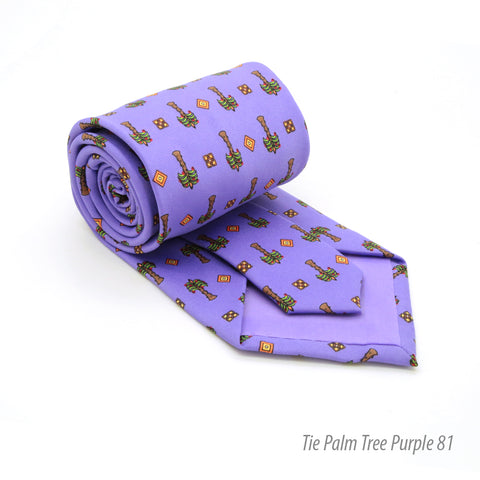 Palm Tree Purple  Necktie with Handkerchief Set