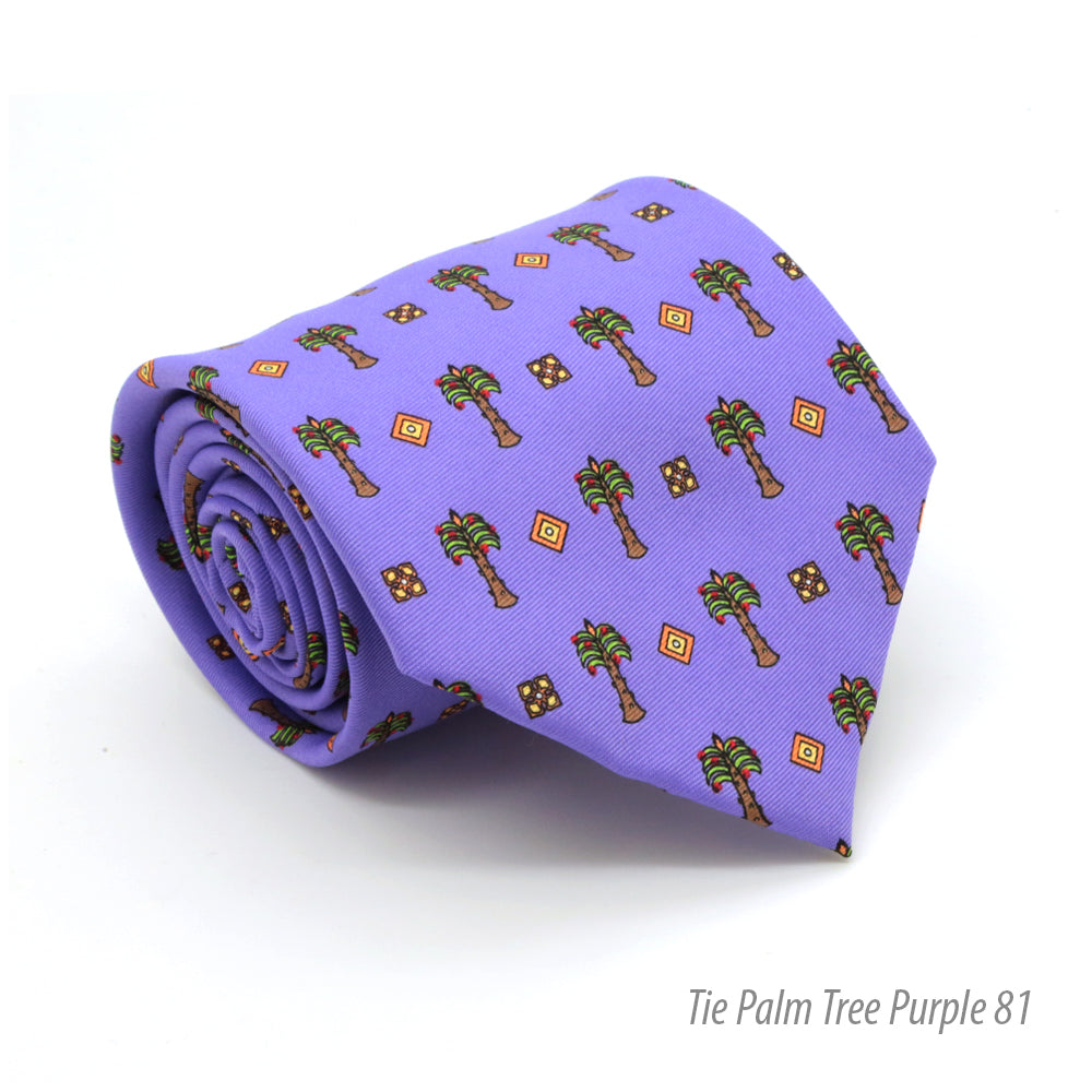 Palm Tree Purple  Necktie with Handkerchief Set - FHYINC best men
