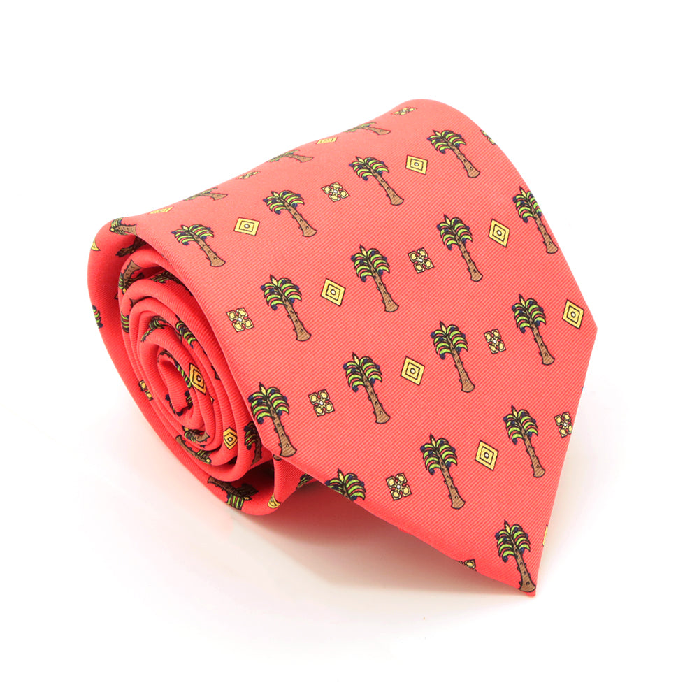 Palm Tree Red Necktie with Handkerchief Set - FHYINC best men