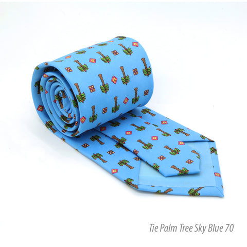 Palm Tree Sky Blue Necktie with Handkerchief Set