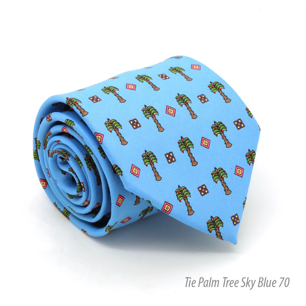 Palm Tree Sky Blue Necktie with Handkerchief Set - FHYINC best men's suits, tuxedos, formal men's wear wholesale
