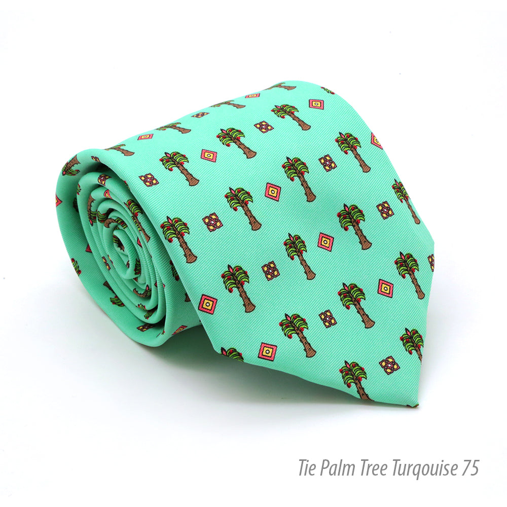 Palm Tree Turquoise Necktie with Handkerchief Set - FHYINC best men