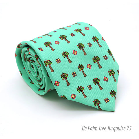 Palm Tree Turquoise Necktie with Handkerchief Set
