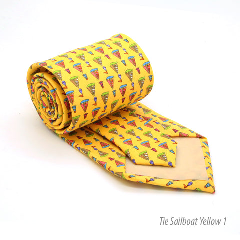 Sailboat Yellow Necktie with Handkerchief Set