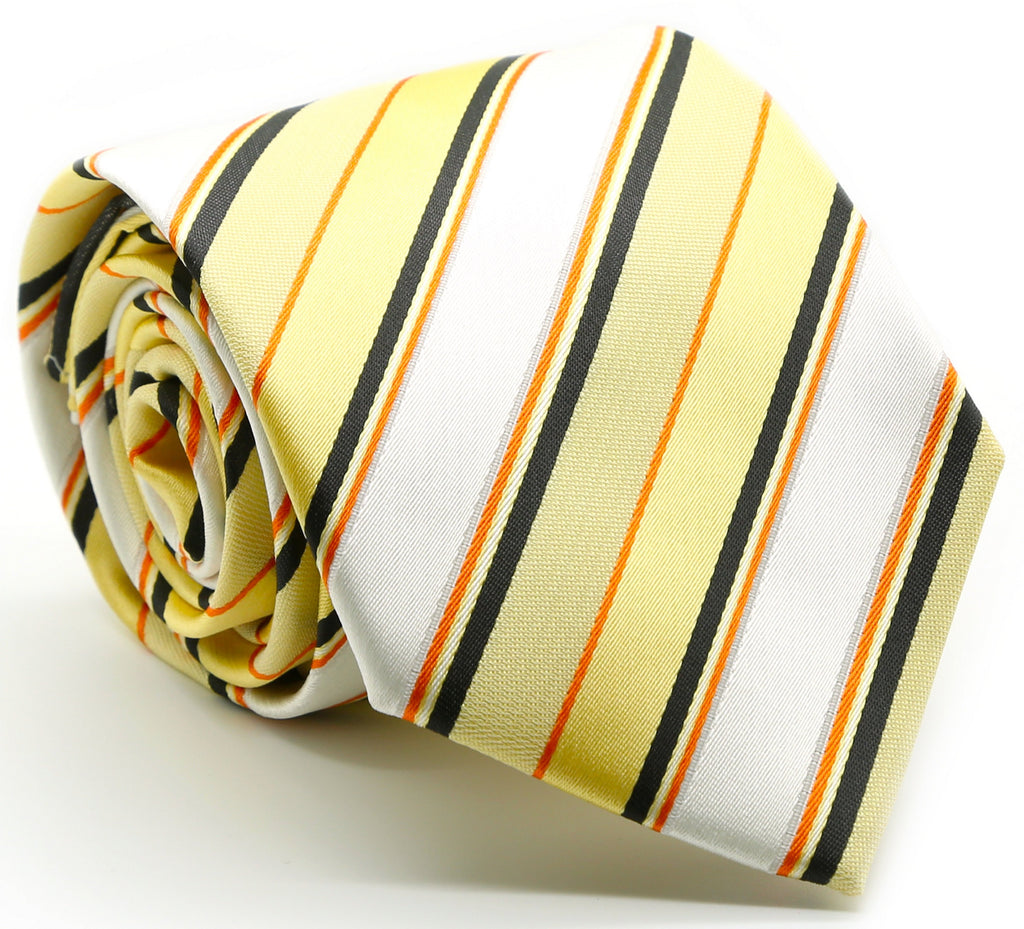 Mens Dads Classic Yellow Striped Pattern Business Casual Necktie & Hanky Set U-2 - FHYINC best men