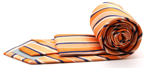 Mens Dads Classic Orange Striped Pattern Business Casual Necktie & Hanky Set U-4 - FHYINC best men's suits, tuxedos, formal men's wear wholesale