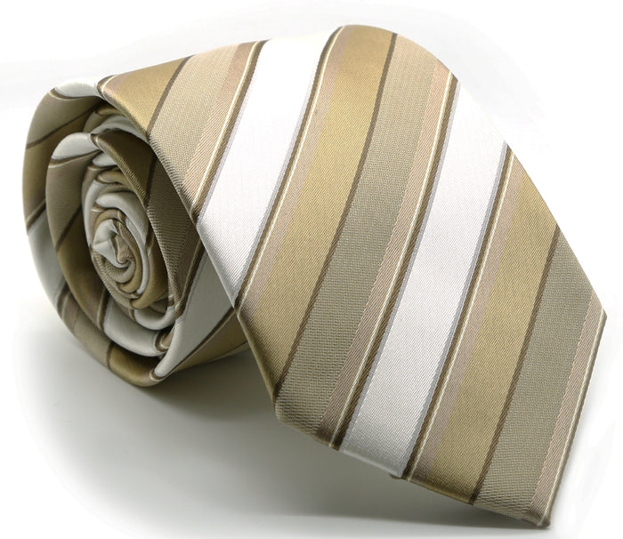 Mens Dads Classic Beige Striped Pattern Business Casual Necktie & Hanky Set U-7 - FHYINC best men's suits, tuxedos, formal men's wear wholesale