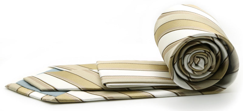 Mens Dads Classic Beige Striped Pattern Business Casual Necktie & Hanky Set U-7 - FHYINC best men's suits, tuxedos, formal men's wear wholesale