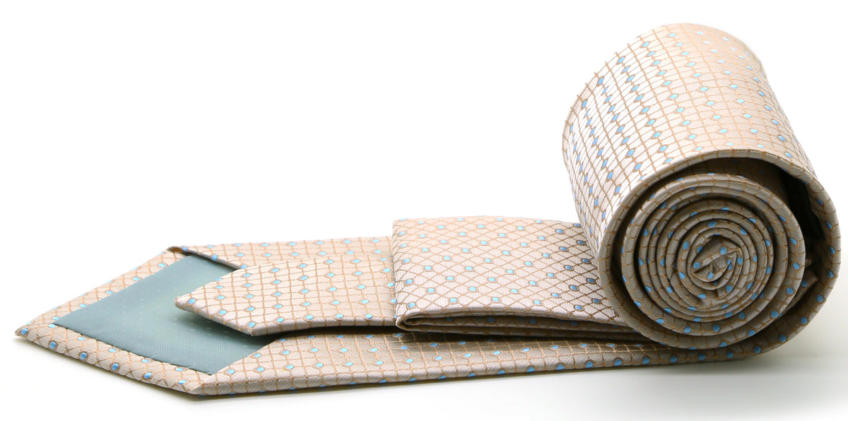 Mens Dads Classic Beige Geometric Pattern Business Casual Necktie & Hanky Set UO-1 - FHYINC best men's suits, tuxedos, formal men's wear wholesale