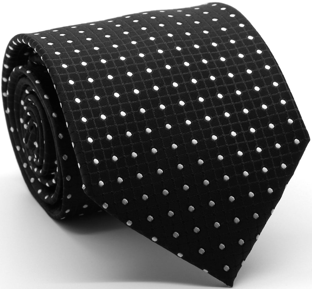 Mens Dads Classic Black Geometric Pattern Business Casual Necktie & Hanky Set UO-4 - FHYINC best men