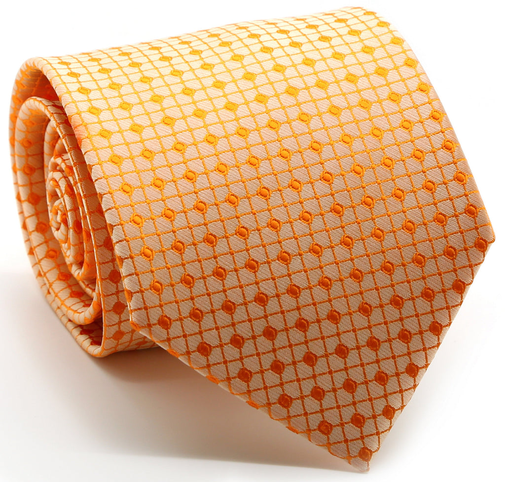Mens Dads Classic Orange Geometric Pattern Business Casual Necktie & Hanky Set UO-5 - FHYINC best men