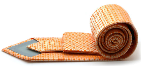 Mens Dads Classic Orange Geometric Pattern Business Casual Necktie & Hanky Set UO-5