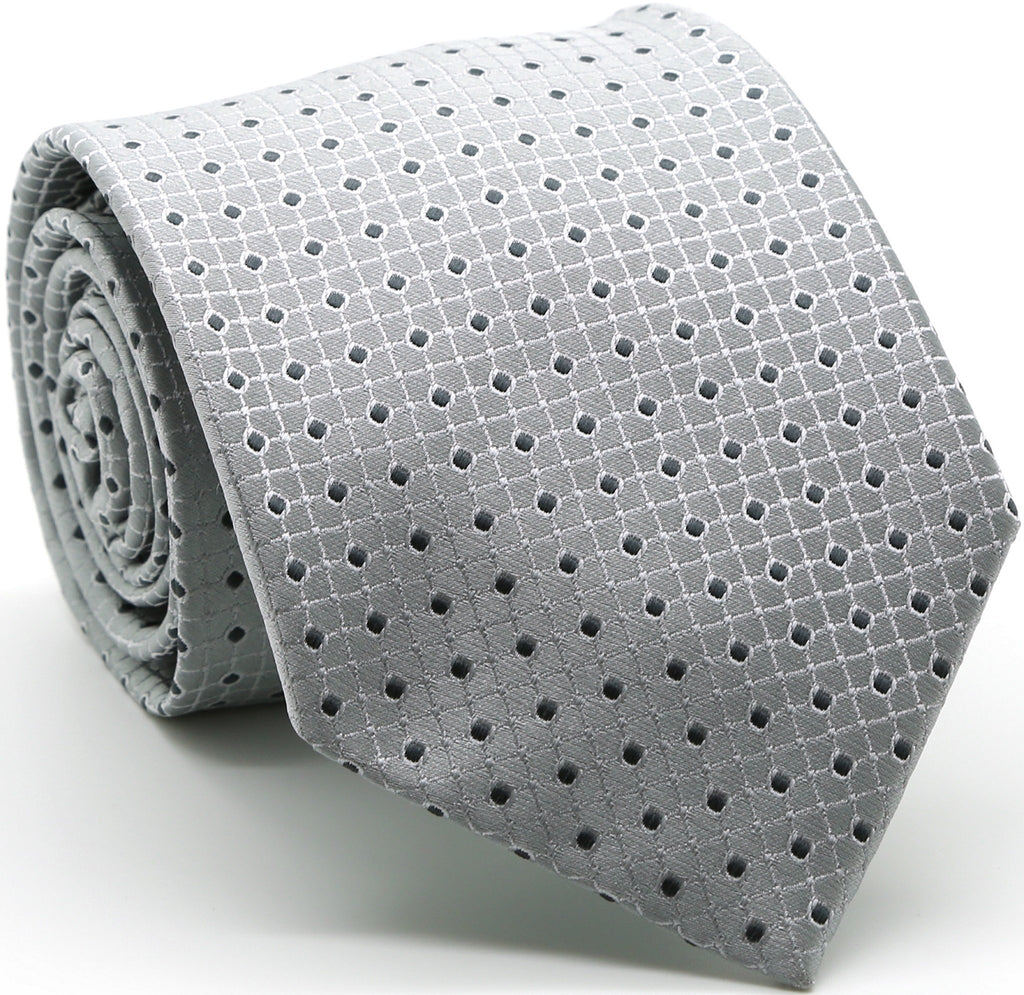 Mens Dads Classic Grey Geometric Pattern Business Casual Necktie & Hanky Set UO-6 - FHYINC best men