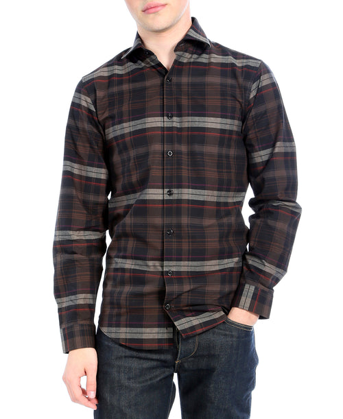 Brown Plaid Slim Fit Casual Dress Shirt - Vale by Zonettie FHYINC Brown Plaid Slim Fit Casual Dress Shirt - Vale by Zonettie FHYINC