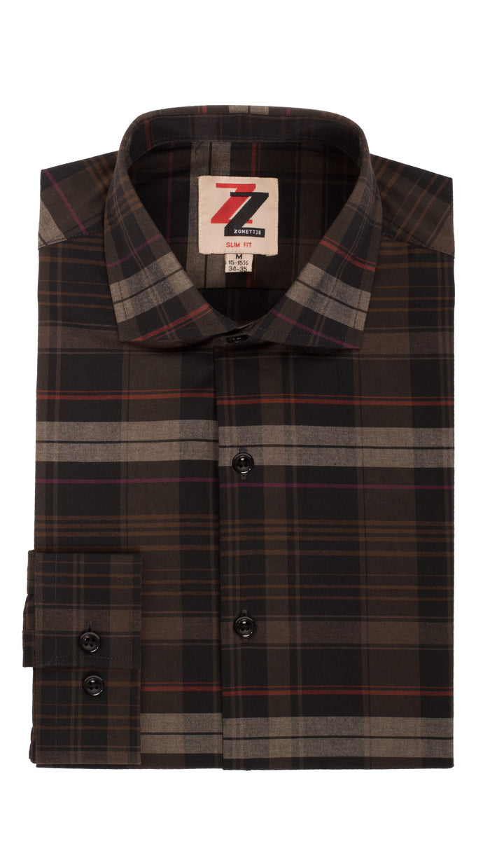 Brown Plaid Slim Fit Casual Dress Shirt - Vale by Zonettie FHYINC Brown Plaid Slim Fit Casual Dress Shirt - Vale by Zonettie FHYINC