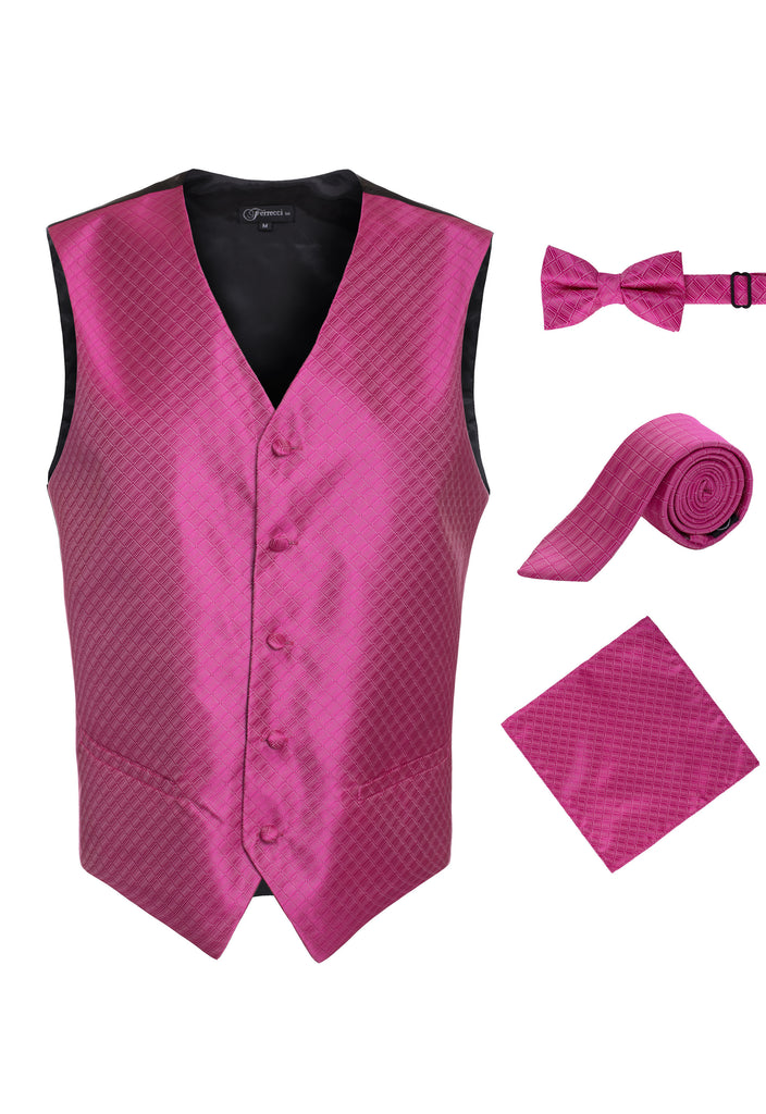 Ferrecci Mens VEST300-6-Fuchsia Diamond Vest Set - FHYINC best men