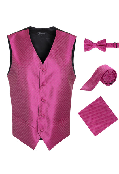 Ferrecci Mens 300-6 Fuchsia Diamond Vest Set - FHYINC best men's suits, tuxedos, formal men's wear wholesale