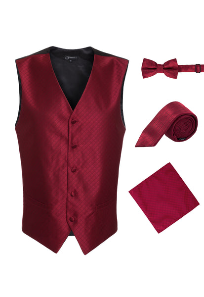 Ferrecci Mens 300-9 Wine Diamond Vest Set - FHYINC best men's suits, tuxedos, formal men's wear wholesale