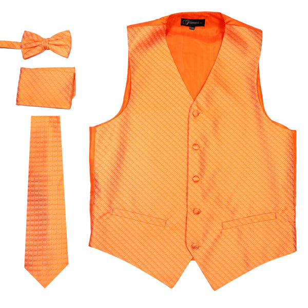 Ferrecci Mens 300 Orange Diamond Vest Set - FHYINC best men's suits, tuxedos, formal men's wear wholesale