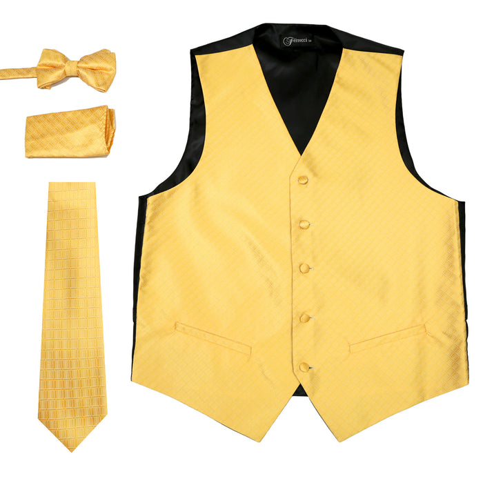 Ferrecci Mens  Yellow Diamond Vest Set - FHYINC best men's suits, tuxedos, formal men's wear wholesale