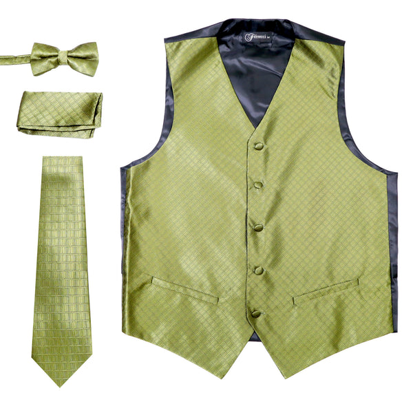 Ferrecci Mens 300-20 Olive Diamond Vest Set - FHYINC best men's suits, tuxedos, formal men's wear wholesale