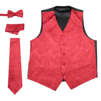Ferrecci Mens Red Paisley Wedding Prom Grad Choir Band 4pc Vest Set - FHYINC best men's suits, tuxedos, formal men's wear wholesale
