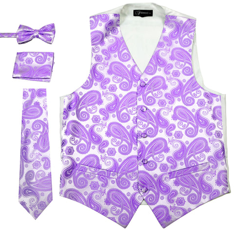 Ferrecci Mens Purple Paisley Wedding Prom Grad Choir Band 4pc Vest Set