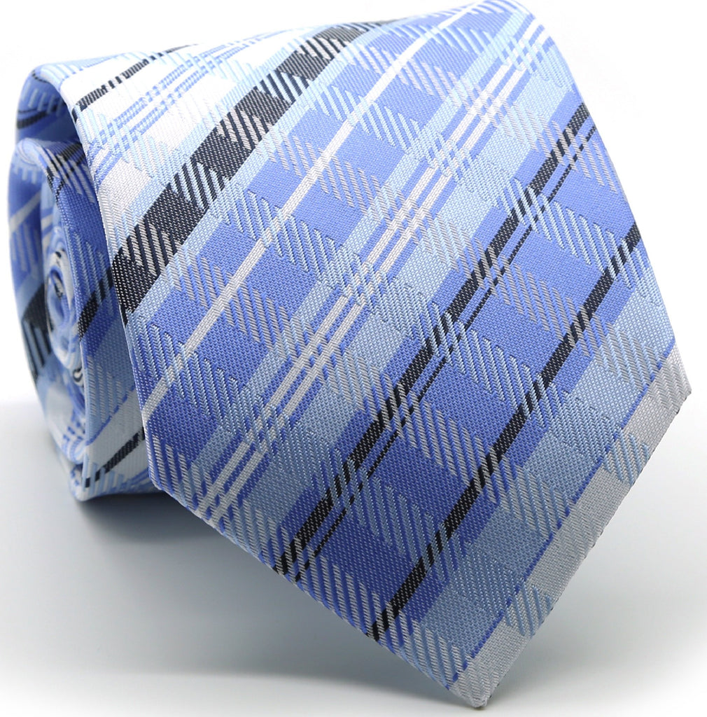 Mens Dads Classic Blue Striped Pattern Business Casual Necktie & Hanky Set VO-10 - FHYINC best men