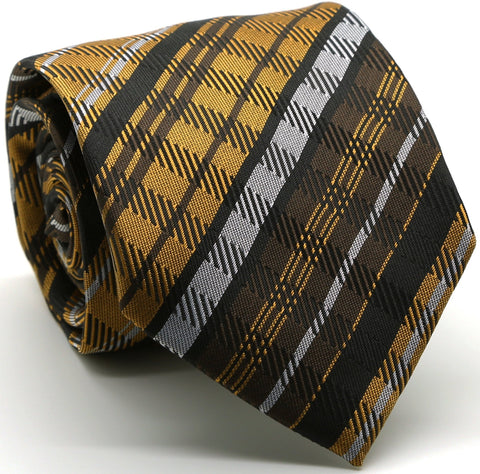 Mens Dads Classic Brown Striped Pattern Business Casual Necktie & Hanky Set VO-11