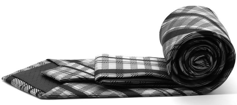 Mens Dads Classic Black Striped Pattern Business Casual Necktie & Hanky Set VO-1 - FHYINC best men's suits, tuxedos, formal men's wear wholesale