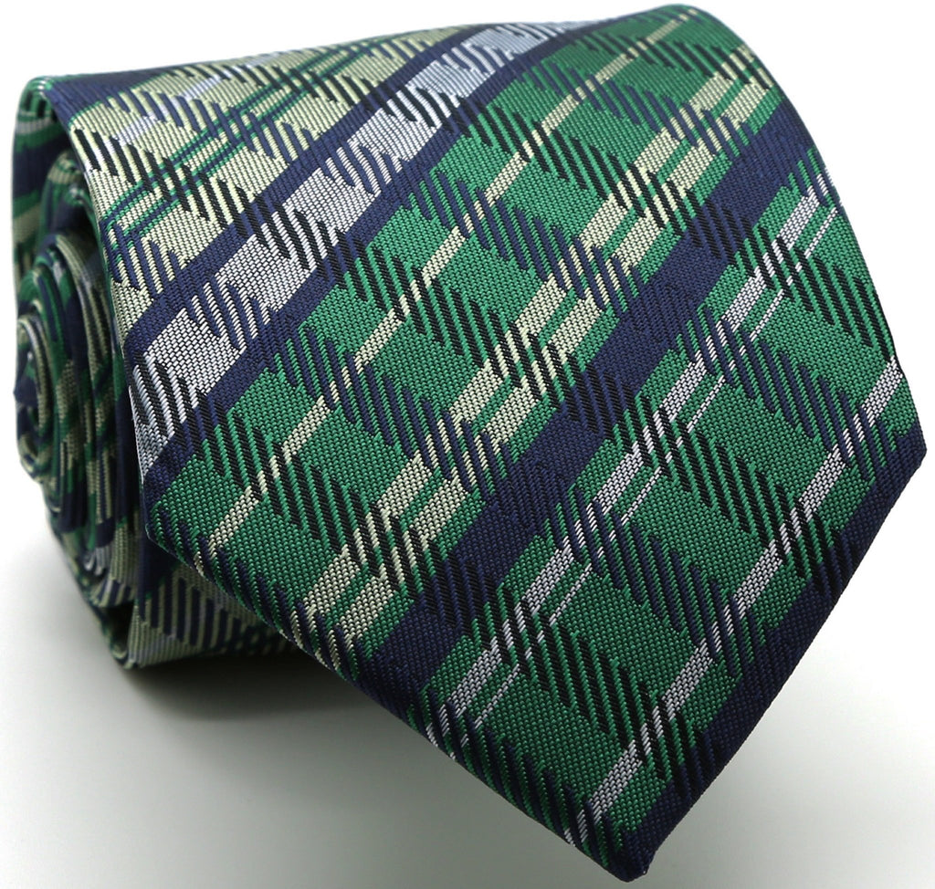 Mens Dads Classic Green Striped Pattern Business Casual Necktie & Hanky Set VO-2 - FHYINC best men