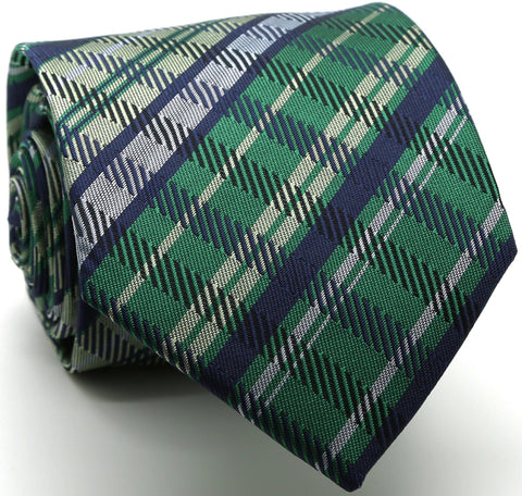Mens Dads Classic Green Striped Pattern Business Casual Necktie & Hanky Set VO-2