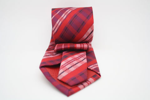 Mens Dads Classic Red Striped Pattern Business Casual Necktie & Hanky Set VO-4