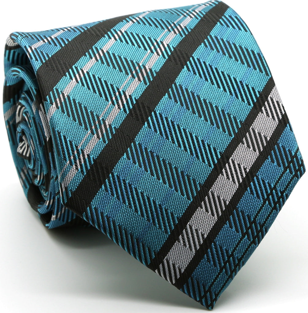 Mens Dads Classic Turquoise Striped Pattern Business Casual Necktie & Hanky Set VO-5 - FHYINC best men