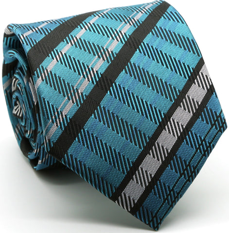 Mens Dads Classic Turquoise Striped Pattern Business Casual Necktie & Hanky Set VO-5