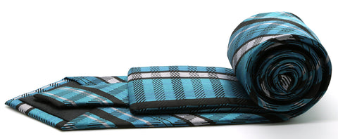 Mens Dads Classic Turquoise Striped Pattern Business Casual Necktie & Hanky Set VO-5