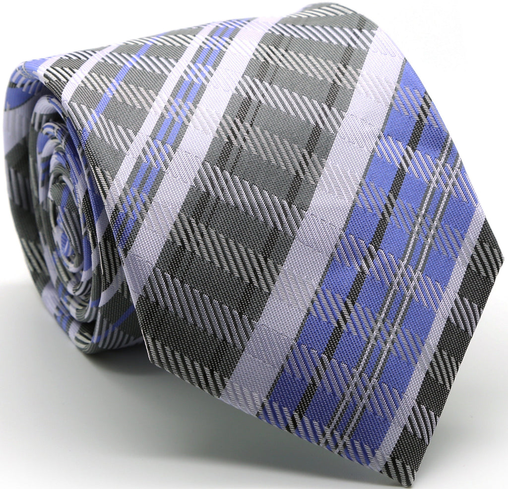 Mens Dads Classic Grey/Purple Striped Pattern Business Casual Necktie & Hanky Set VO-7 - FHYINC best men