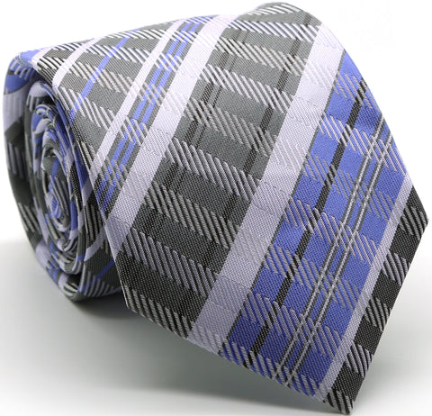 Mens Dads Classic Grey/Purple Striped Pattern Business Casual Necktie & Hanky Set VO-7