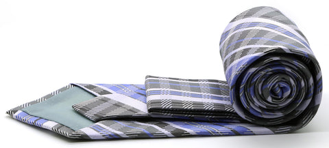 Mens Dads Classic Grey/Purple Striped Pattern Business Casual Necktie & Hanky Set VO-7
