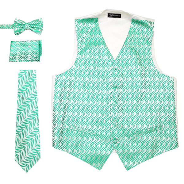 Ferrecci Mens PV150 - Green/White Vest Set - FHYINC best men's suits, tuxedos, formal men's wear wholesale
