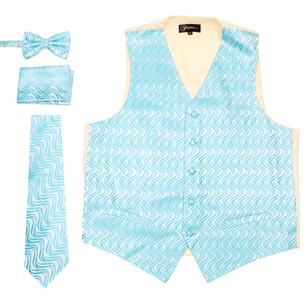 Ferrecci Mens PV150 - Turquoise/Cream Vest Set - FHYINC best men's suits, tuxedos, formal men's wear wholesale