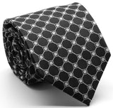 Mens Dads Classic Black Geometric Pattern Business Casual Necktie & Hanky Set W-1 - FHYINC best men's suits, tuxedos, formal men's wear wholesale