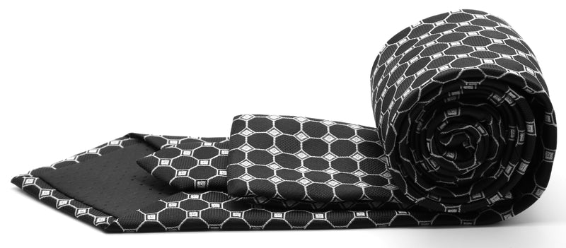 Mens Dads Classic Black Geometric Pattern Business Casual Necktie & Hanky Set W-1 - FHYINC best men's suits, tuxedos, formal men's wear wholesale