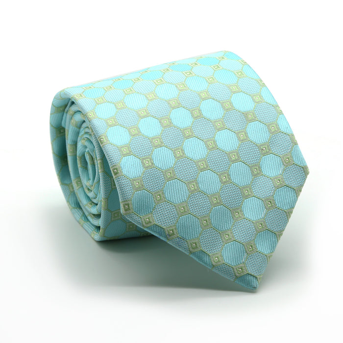 Mens Dads Classic Turquoise Geometric Pattern Business Casual Necktie & Hanky Set W-3 - FHYINC best men's suits, tuxedos, formal men's wear wholesale