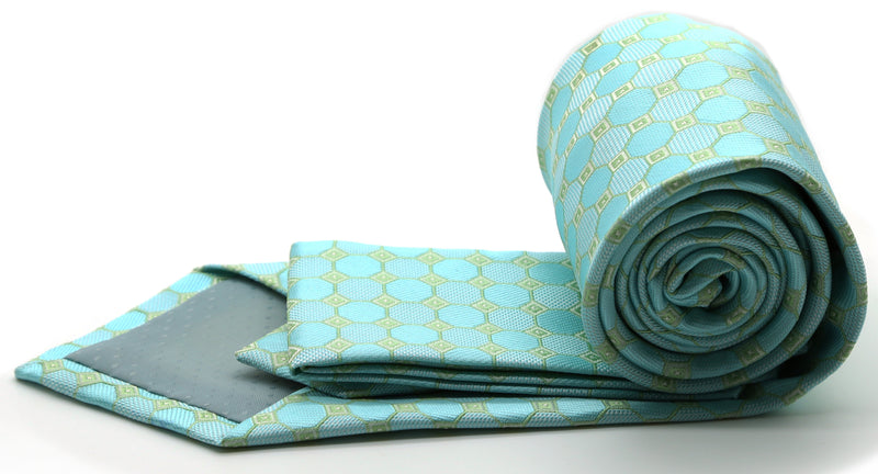 Mens Dads Classic Turquoise Geometric Pattern Business Casual Necktie & Hanky Set W-3 - FHYINC best men's suits, tuxedos, formal men's wear wholesale