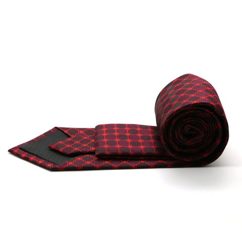 Mens Dads Classic Red Geometric Pattern Business Casual Necktie & Hanky Set W-6