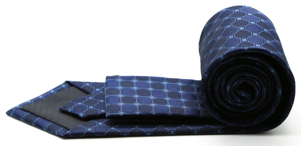 Mens Dads Classic Navy Geometric Pattern Business Casual Necktie & Hanky Set W-7 - FHYINC best men's suits, tuxedos, formal men's wear wholesale